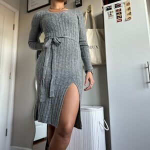 Gray sweater dress midi